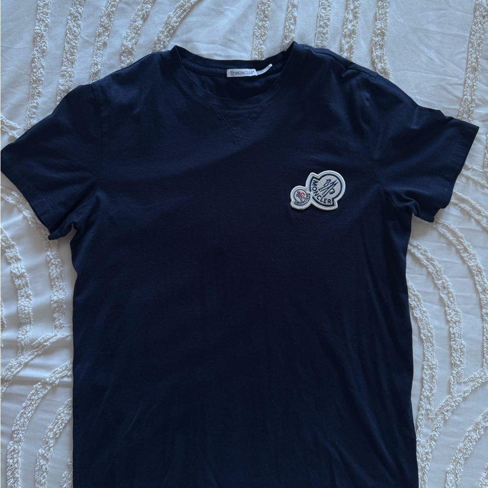 Moncler Dark Blue Tee with Logo Patch